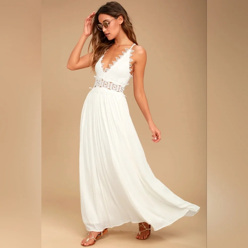 Lulus This is Love White Lace Maxi Dress S Wedding Vacation Resortwear Beach - Picture 2 of 10